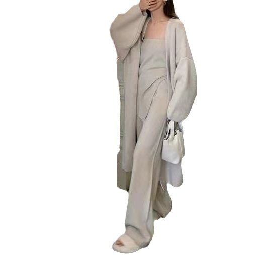 Boutique Wholesale 2024 Autumn New Fashion Knitted Cardigan High Waist Wide Leg Pants Women's Set