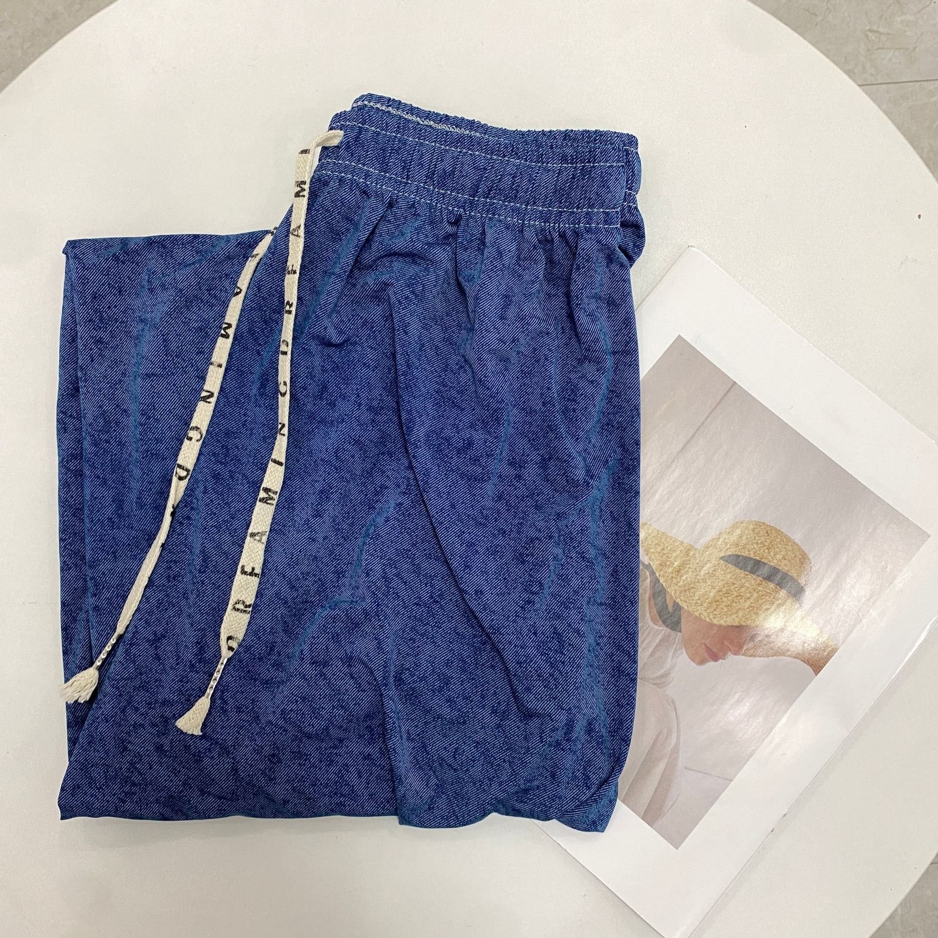 Low price High quality women's high waisted loose casual pants ice silk printed wide leg pants wholesale