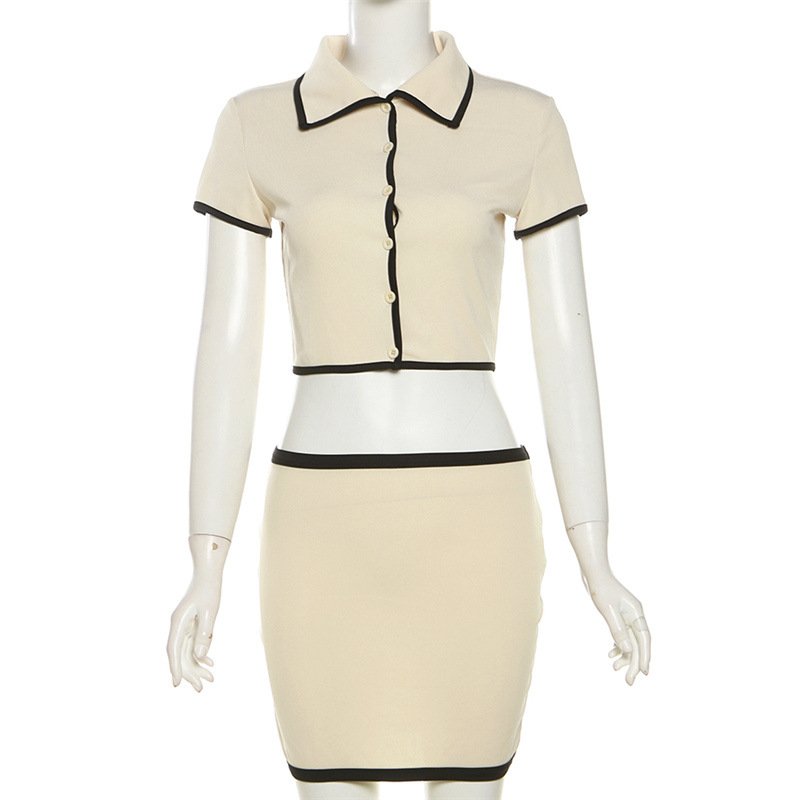 2024 Spring Summer Women's New Short-sleeved Cardigan Lapel Sexy Hip-covered Skirt Set Women's Clothing
