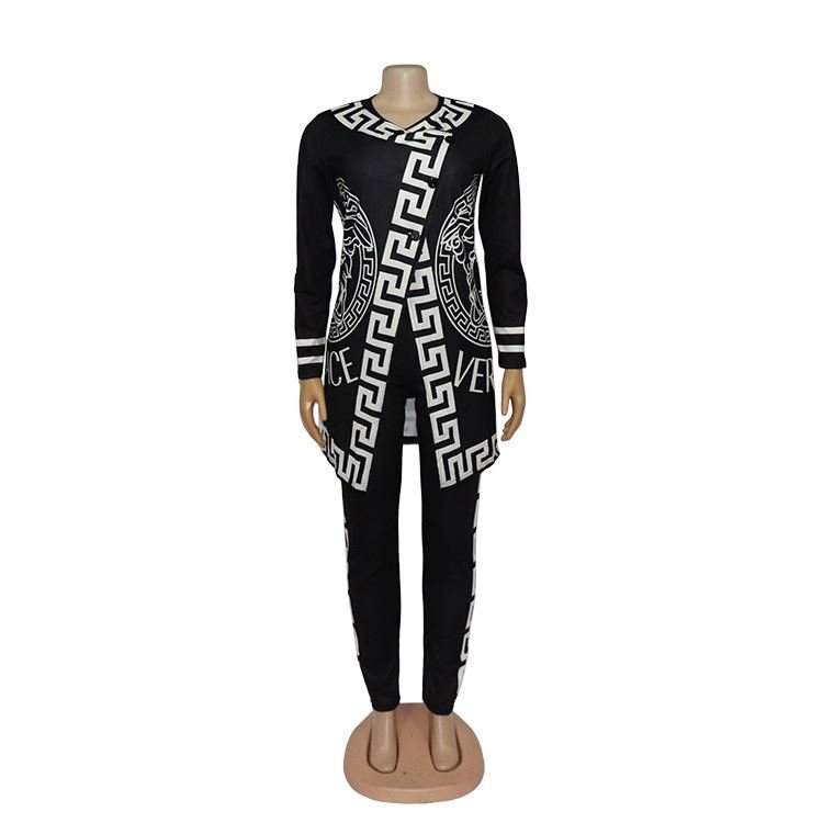 Women's Sets Hot Sale Black Print Fashion Jacket Pants Tank Top Indian African Suit Three Piece Set For Women