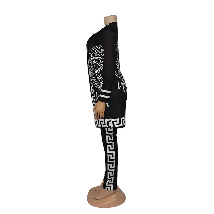 Women's Sets Hot Sale Black Print Fashion Jacket Pants Tank Top Indian African Suit Three Piece Set For Women