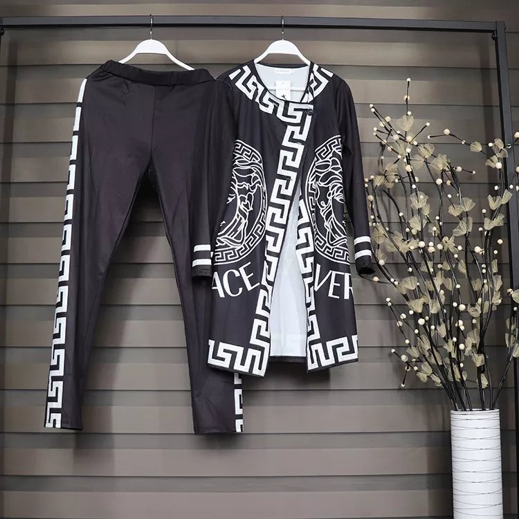Women's Sets Hot Sale Black Print Fashion Jacket Pants Tank Top Indian African Suit Three Piece Set For Women