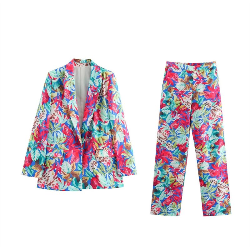 TAOP&ZA Women's 2024 Summer European and American Fashion Long Sleeve Satin Printed Shirt Suit Jacket 8124496 8093496