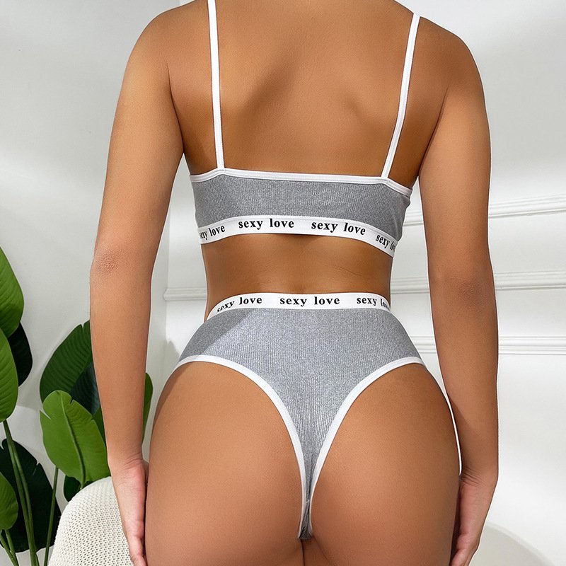Customized 2023 Comfortable Women Girls No Underwire Embroidery Sporty Underwear Ladies Slim Breathable Bra Briefs Set