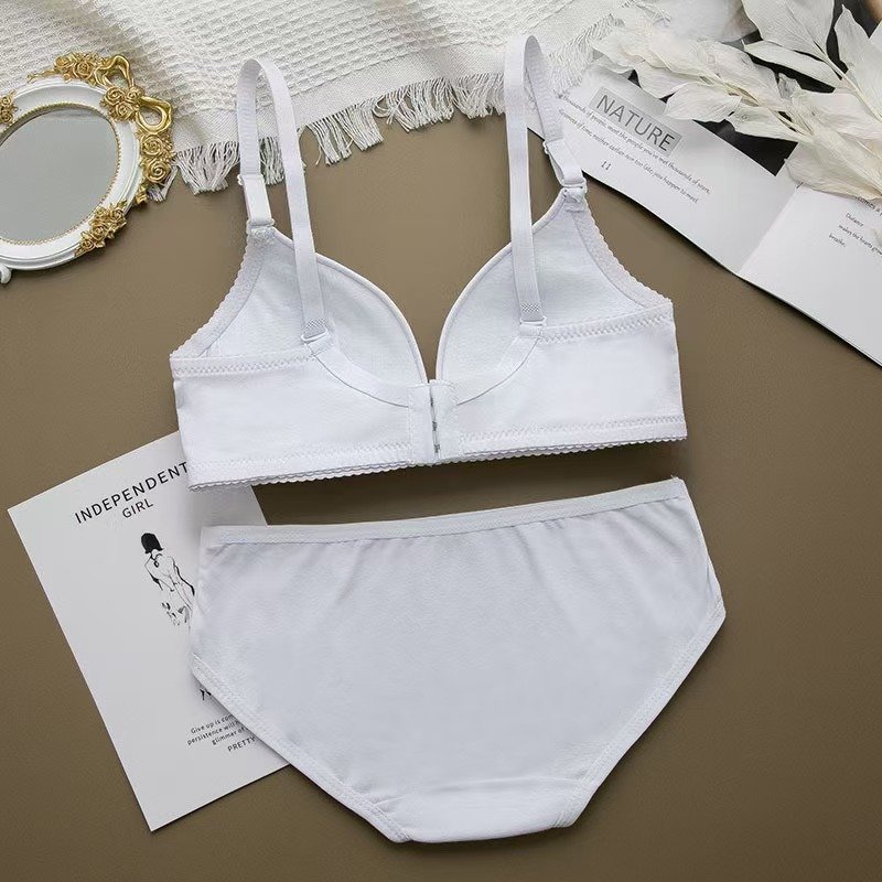 Cotton women's bra set high quality cotton solid color adjustable buckle cute girls and students gathered without rims bra.