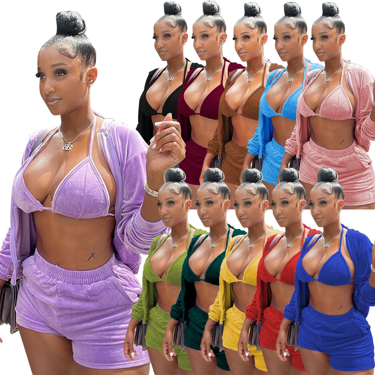 2024 custom women's sets fall Velvet Hooded 3 piece set womens fall clothing 2022