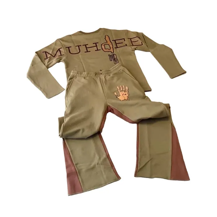 Custom 3D Puff Print Sweatsuits 2Pieces Fleece Tracksuit Set Best Selling Products 2023 Flared Sweatpants And Hoodie Set women