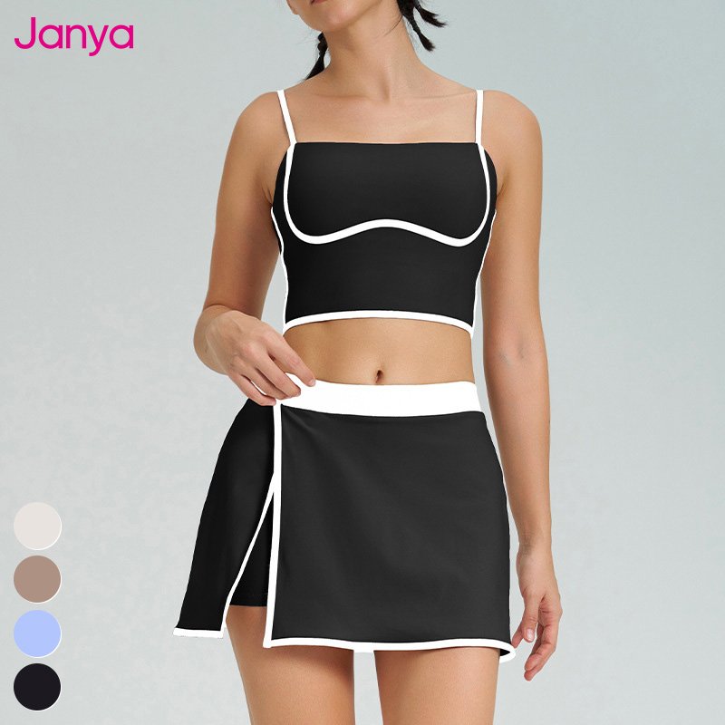 2025 New Fitness Sports Clothing Sets Color Blocking Yoga Tank Top Bra 2 In 1 Skirts Suit Golf Tennis Skirt 2 Piece Set Women