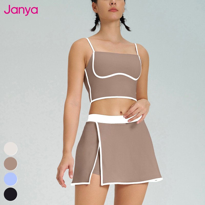 2025 New Fitness Sports Clothing Sets Color Blocking Yoga Tank Top Bra 2 In 1 Skirts Suit Golf Tennis Skirt 2 Piece Set Women