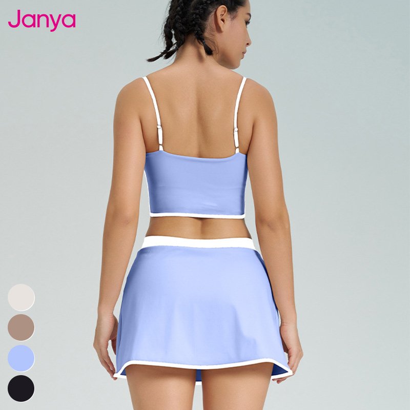 2025 New Fitness Sports Clothing Sets Color Blocking Yoga Tank Top Bra 2 In 1 Skirts Suit Golf Tennis Skirt 2 Piece Set Women