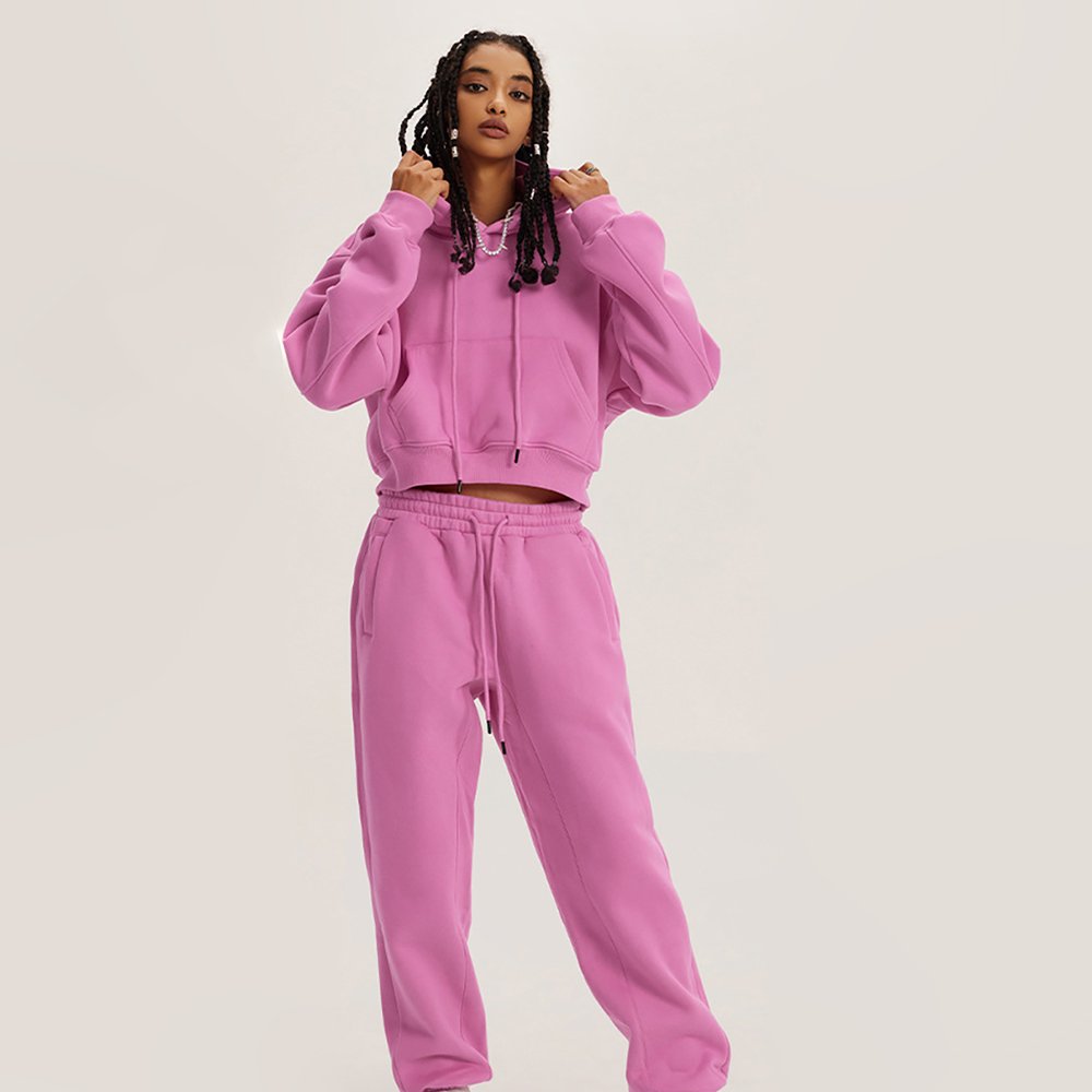 Women's Oversize Pullover Crop Cut Tracksuits Hoodie and Sweatpants set