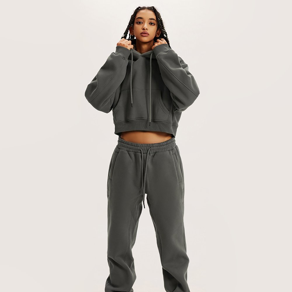 Women's Oversize Pullover Crop Cut Tracksuits Hoodie and Sweatpants set