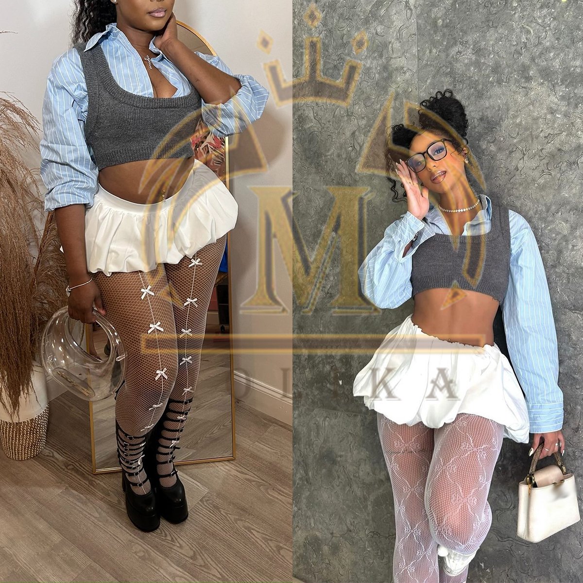 Spring Fall Women's Outfits Long Sleeve Crop Shirt+Knitting Vest+Skirt Two Piece Set Lady Y2K Knit 3 Piece Skirt Sets For Women