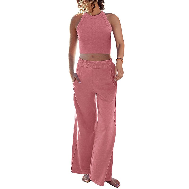 Women's Ribbed Tank Crop Top Wide Leg Pants 2-Piece Summer Outfits Matching Sets Women Tracksuit