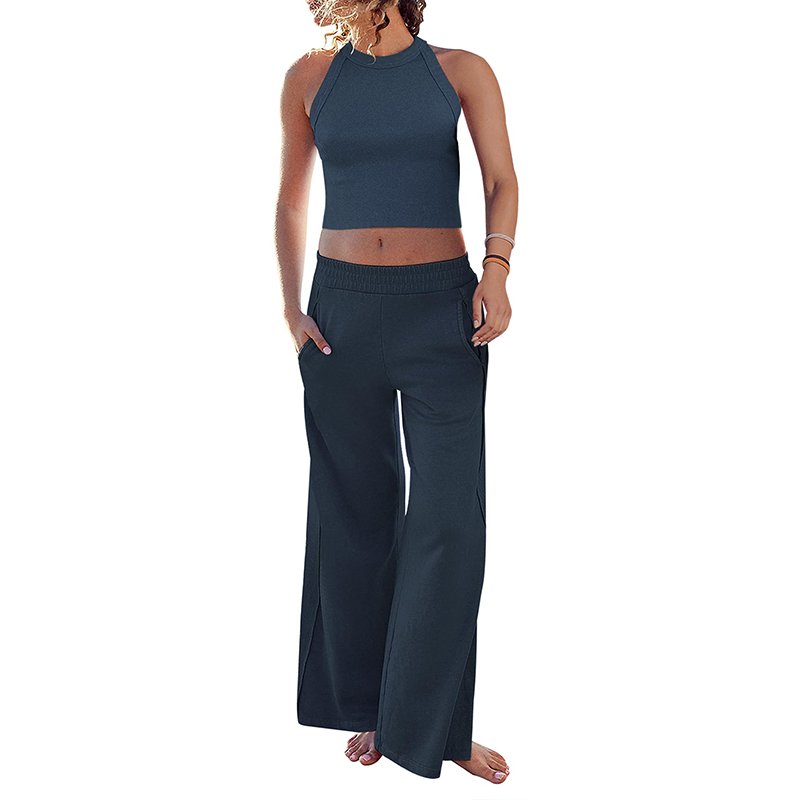 Women's Ribbed Tank Crop Top Wide Leg Pants 2-Piece Summer Outfits Matching Sets Women Tracksuit