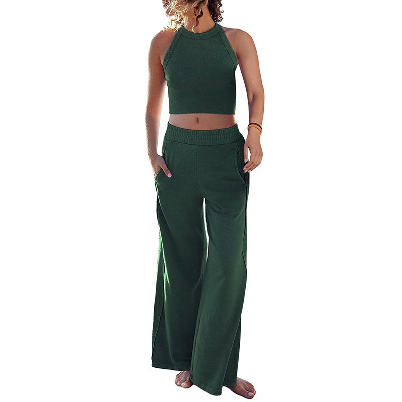 Women's Ribbed Tank Crop Top Wide Leg Pants 2-Piece Summer Outfits Matching Sets Women Tracksuit