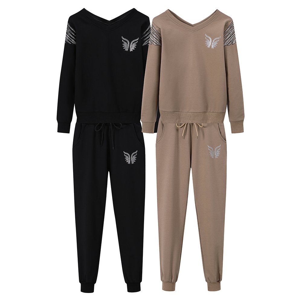 new arrival beatiful American Women's Sets cotton casual wear women custom-made cotton women's sets with Rhinestone