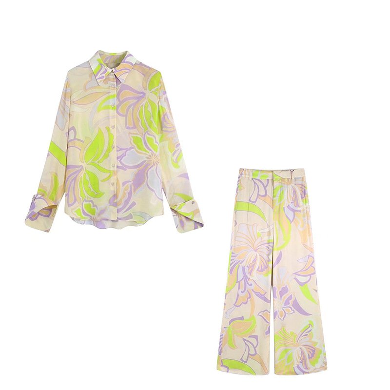 Sexy Casual Loose Homewear Gradients Floral Print T Shirt Long Pants Matching Sets Two Piece Pants Set Outfit Fall Set Woman