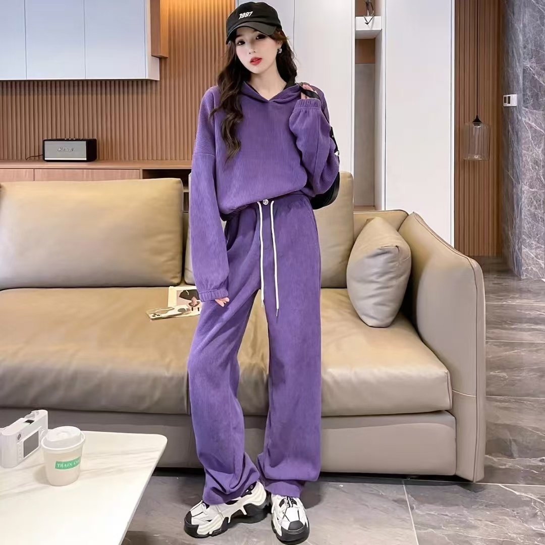 HHY OEM Loungewear Women Sets Two Piece Set Women Clothing Autumn Wide Long Leggings Flared Pants And Top T Shirt Set For Women