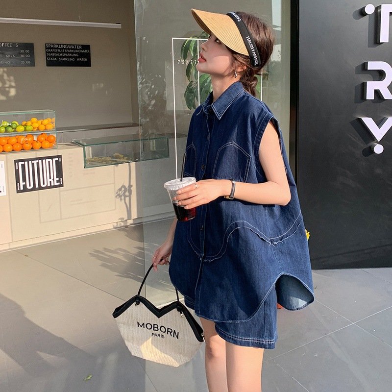 Boutique Wholesale 2024 Summer New Style Age Reducing Fashion Slimming Denim JacketShorts Women's Set