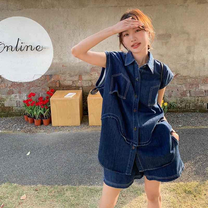 Boutique Wholesale 2024 Summer New Style Age Reducing Fashion Slimming Denim JacketShorts Women's Set