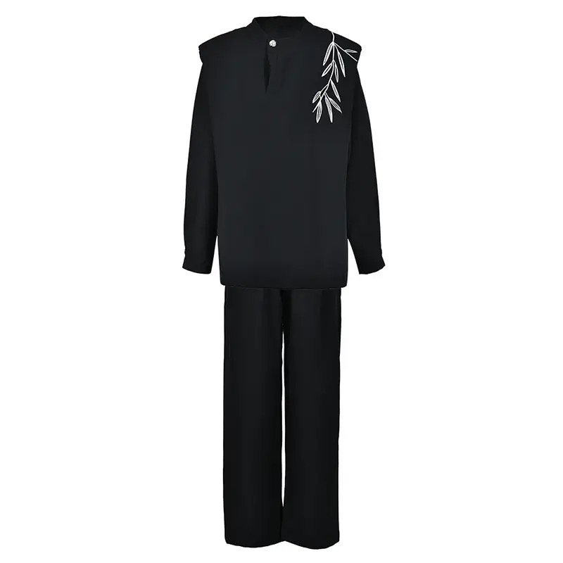 Wholesale 2024 Autumn New Fashion Stand Collar Embroidered Long Sleeved Shirt with Shoulder Straps and Pants Women's Set