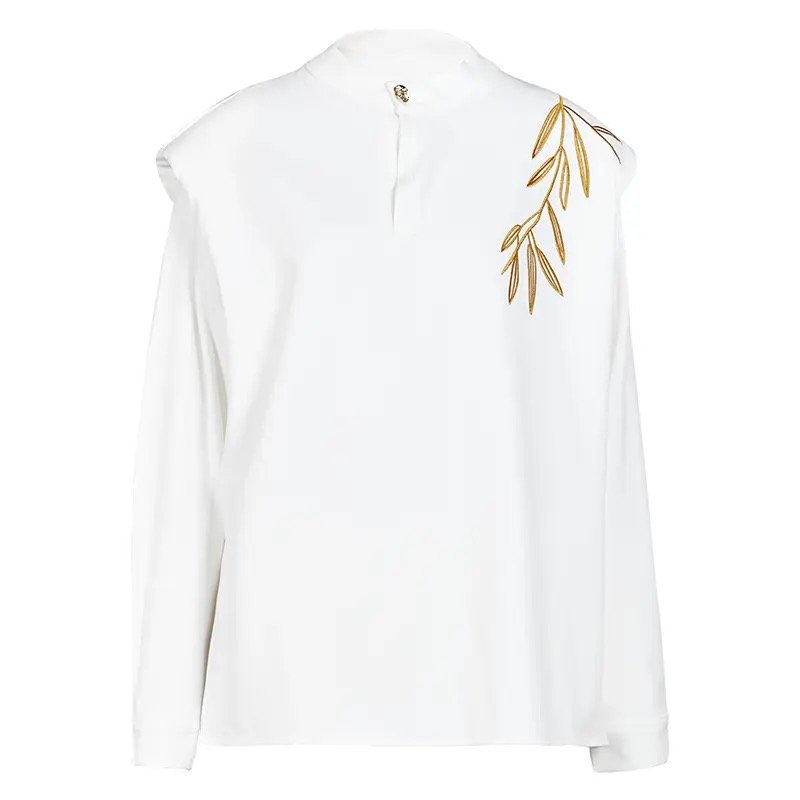 Wholesale 2024 Autumn New Fashion Stand Collar Embroidered Long Sleeved Shirt with Shoulder Straps and Pants Women's Set