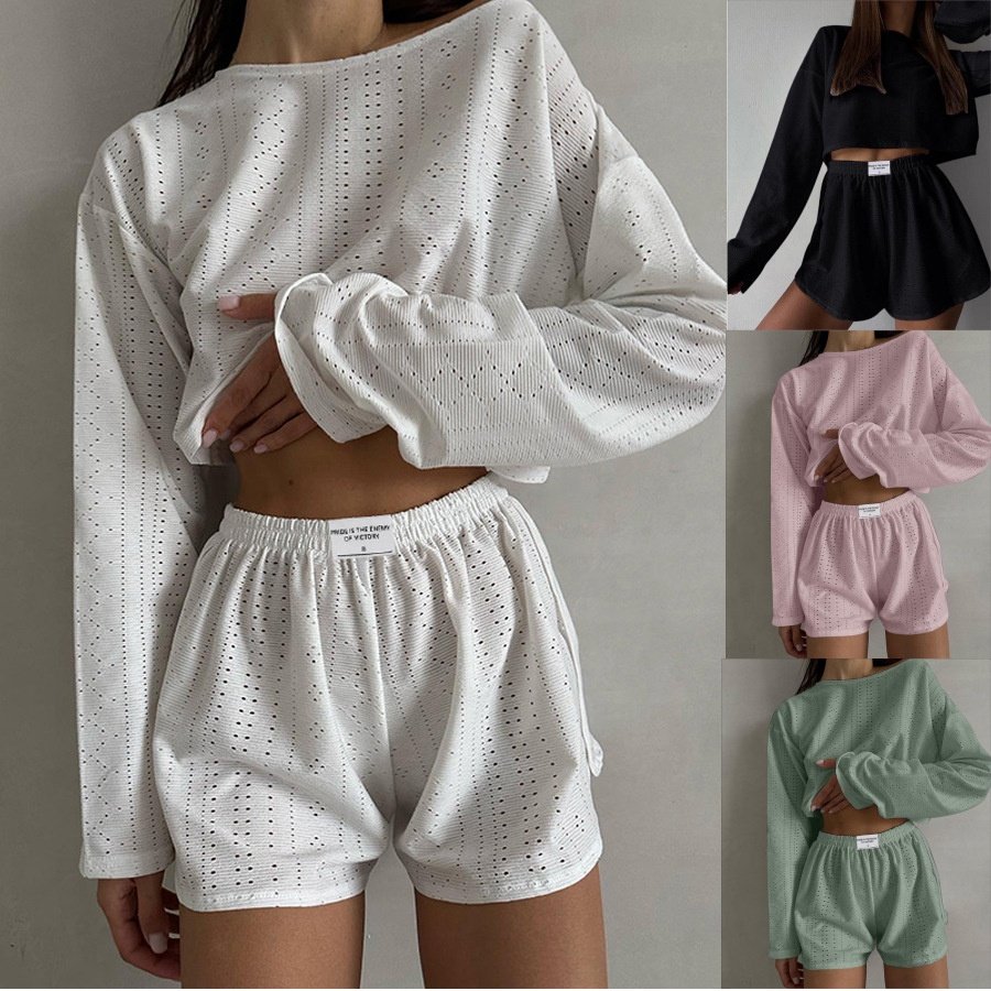 Women's Skeleton Long Sleeve Short Slit Two Piece Women's Short Pullover Women's Sweatshirt Short Suit