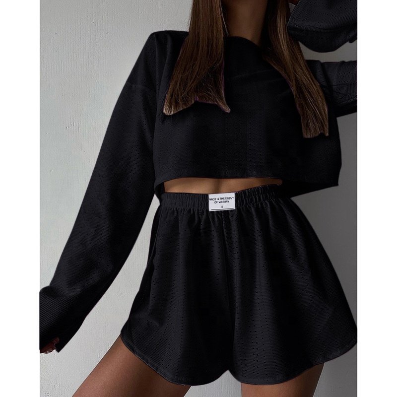 Women's Skeleton Long Sleeve Short Slit Two Piece Women's Short Pullover Women's Sweatshirt Short Suit