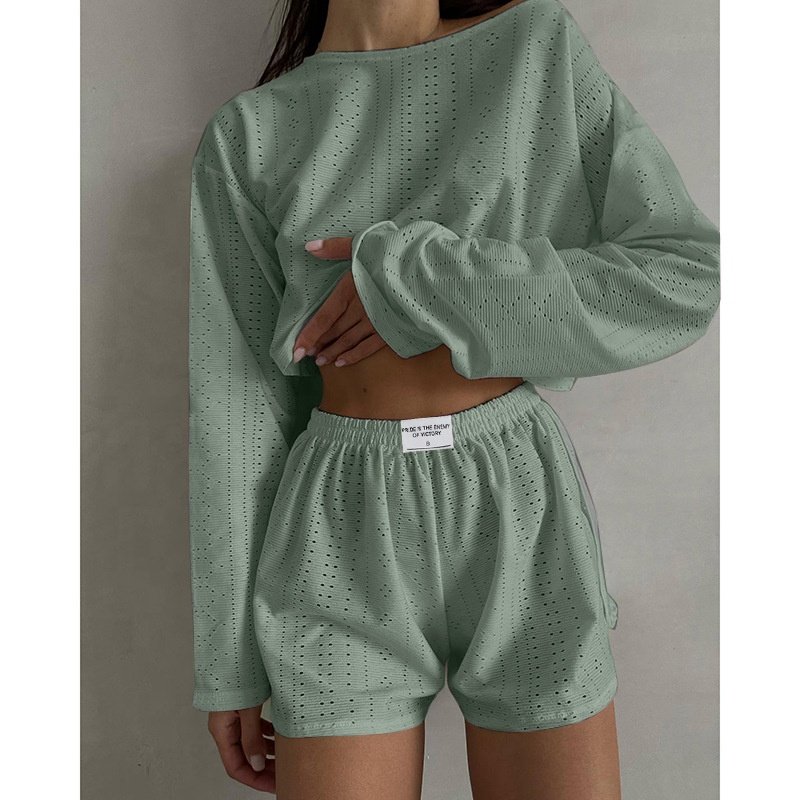 Women's Skeleton Long Sleeve Short Slit Two Piece Women's Short Pullover Women's Sweatshirt Short Suit