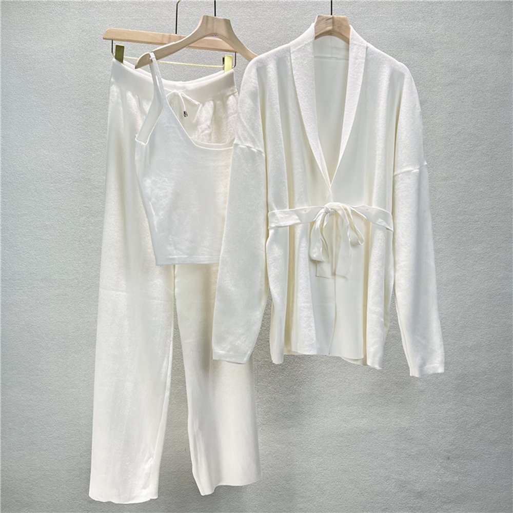 ATOPTEX Perfect Outfit Knitted Cardigan Camisole and Wide-Leg Pants Three Piece Daily Commuter Sweater Women's Set