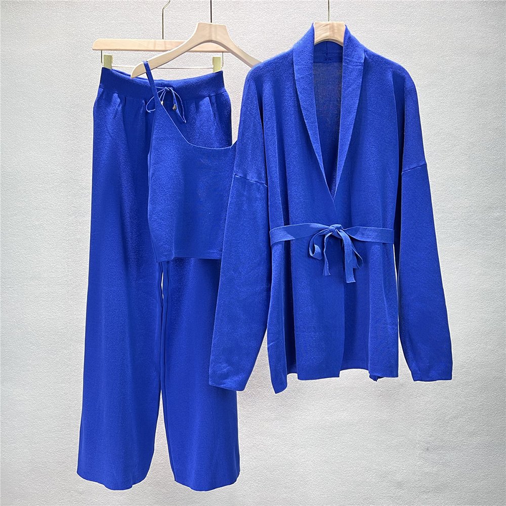 ATOPTEX Perfect Outfit Knitted Cardigan Camisole and Wide-Leg Pants Three Piece Daily Commuter Sweater Women's Set