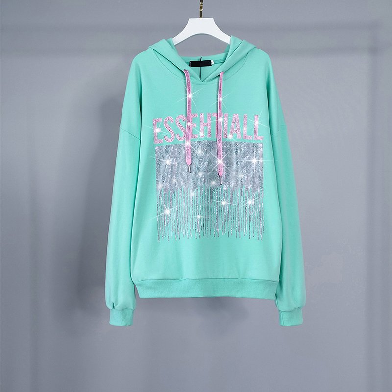 Women's 2 Pieces Tracksuit Set Rhinestones Hoodies Pullover Jogging Sweatpants Sweatsuit Sets