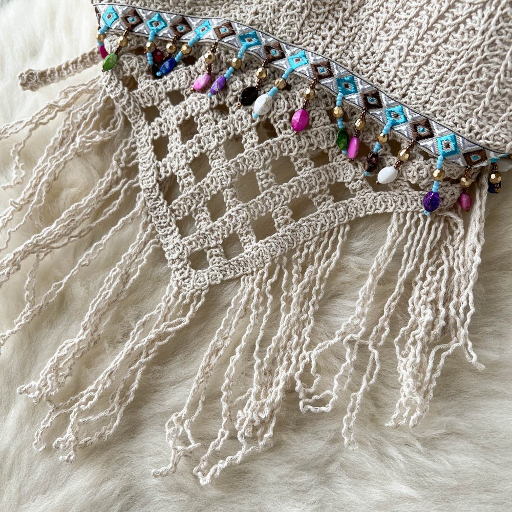 Bohemian Hollowed Out Set Skirt Women's Summer With Chest Pad Tassel Suspender Chest + Bag Half Skirt Two-piece Set