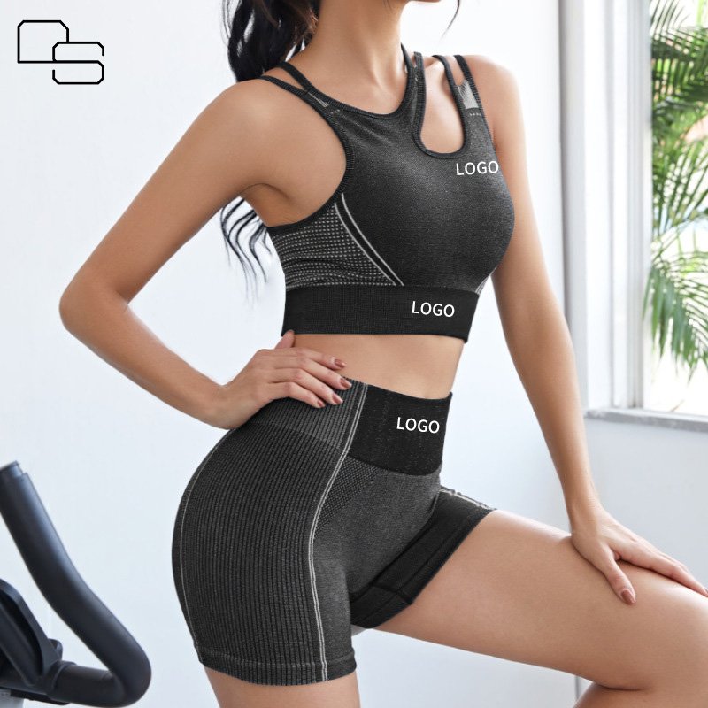 Seamless 2 Piece Short Sleeve Yoga Set Activewear Jogger Bra Leggings Sportswear Fitness Gym Clothes For Women