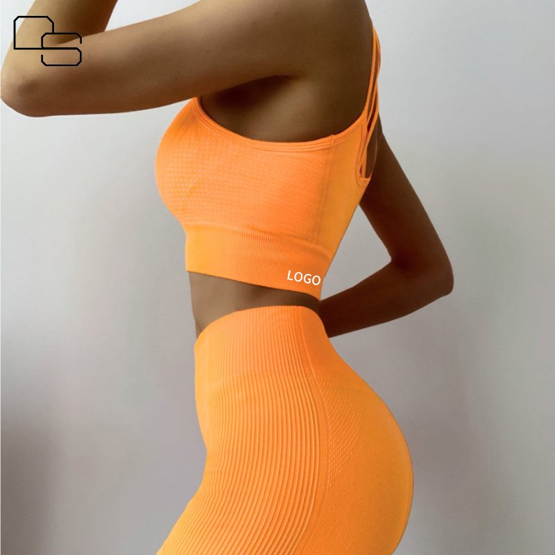 Seamless 2 Piece Short Sleeve Yoga Set Activewear Jogger Bra Leggings Sportswear Fitness Gym Clothes For Women