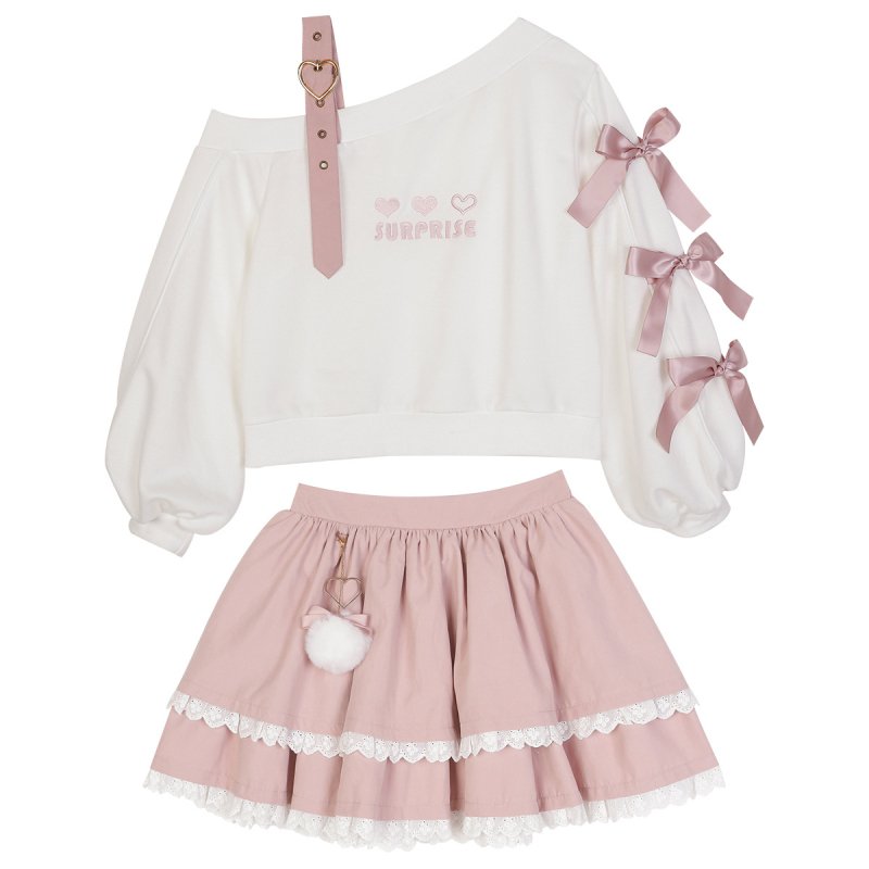Original new Heart Beat women's white fall dress two-piece sister preppy Women's Sets