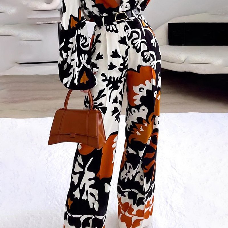 2022 New Fashion Style Long Sleeve Shirt and Short/Long Pants Casual Set Vintage Floral Print Women's Outfit Lounge Wear ODM OEM