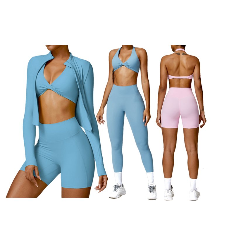 JY Custom Winter Sportswear Sets Women 4 Piece Yoga Long Sleeve Jacket And Leggings Set High Waist Workout Sets