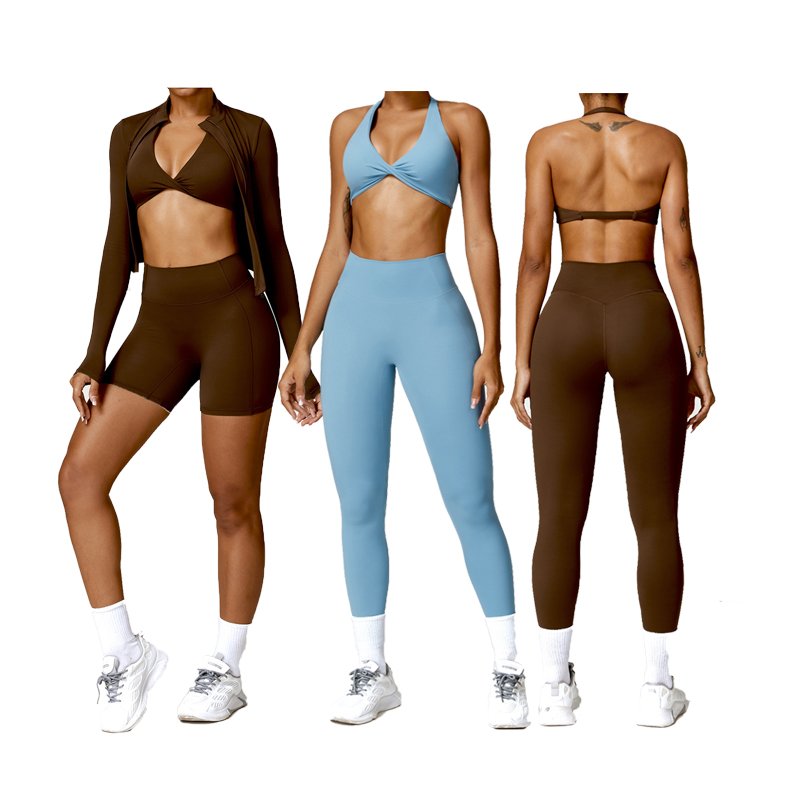 JY Custom Winter Sportswear Sets Women 4 Piece Yoga Long Sleeve Jacket And Leggings Set High Waist Workout Sets