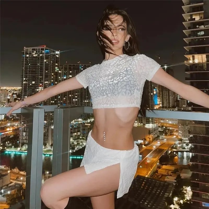 women's clothing wholesale flocking skirt midriff outfit T-shirt skirt two pieces suits set for women