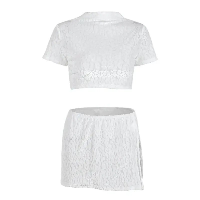 women's clothing wholesale flocking skirt midriff outfit T-shirt skirt two pieces suits set for women
