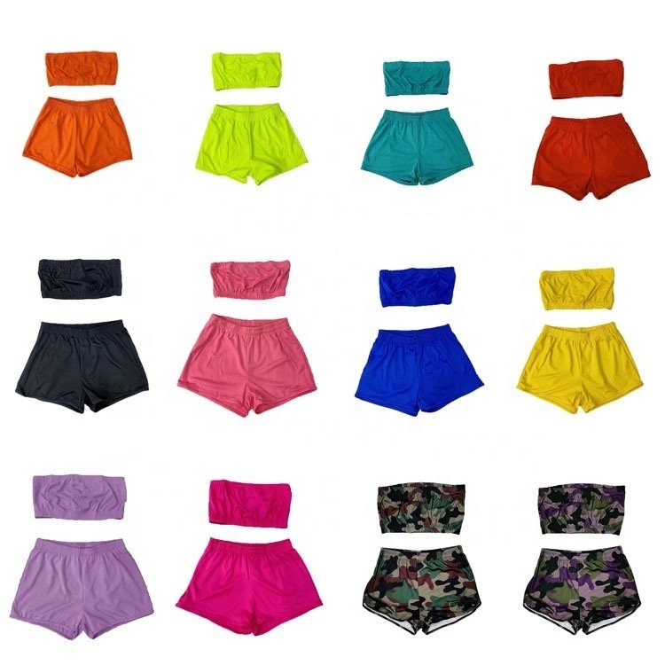 high quality custom woman fitness bra shorts set knit crop top two piece set cotton 95% spandex 5%stretchy trendy women's sets