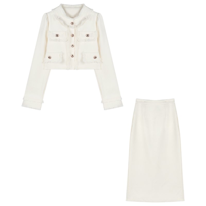 Boutique Wholesale 2024 Autumn New Long Sleeved Loose Jacket High-end Temperament Half Skirt Women's Set