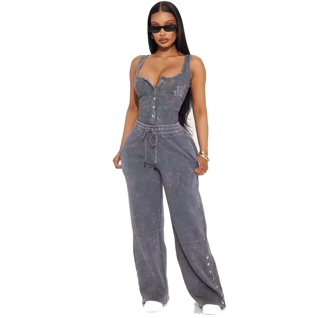 Acid wash Women Clothing Customized Casual 2 piece sweatshirt & joggers set Oversized casual streetwear women clothing set