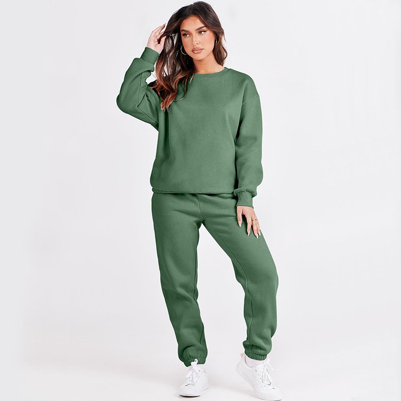 Custom Women's Two Piece Outfits Long Sleeve Crewneck Sweatsuit with Jogger Pants Lounge Wear Sets with Pockets with soft fleece