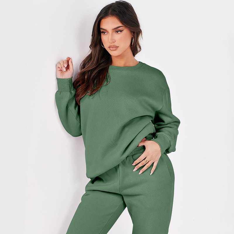 Custom Women's Two Piece Outfits Long Sleeve Crewneck Sweatsuit with Jogger Pants Lounge Wear Sets with Pockets with soft fleece