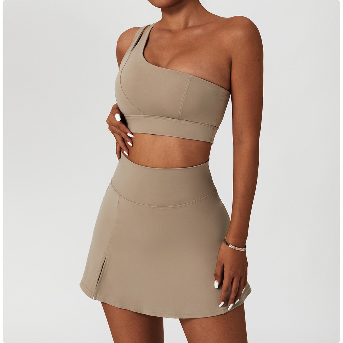 Lcool Custom One shoulder sports bra High Waist Tight Skirts Set athletic wear sets women's tennis skirt with Built-in Short