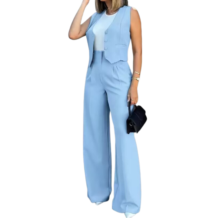 Latest Design Two Piece Set Women Clothing Office Ladies Suit Waistcoats Wide Leg Pants Set 2 Piece Outfits For Women