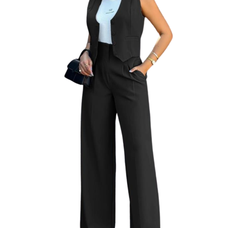 Latest Design Two Piece Set Women Clothing Office Ladies Suit Waistcoats Wide Leg Pants Set 2 Piece Outfits For Women